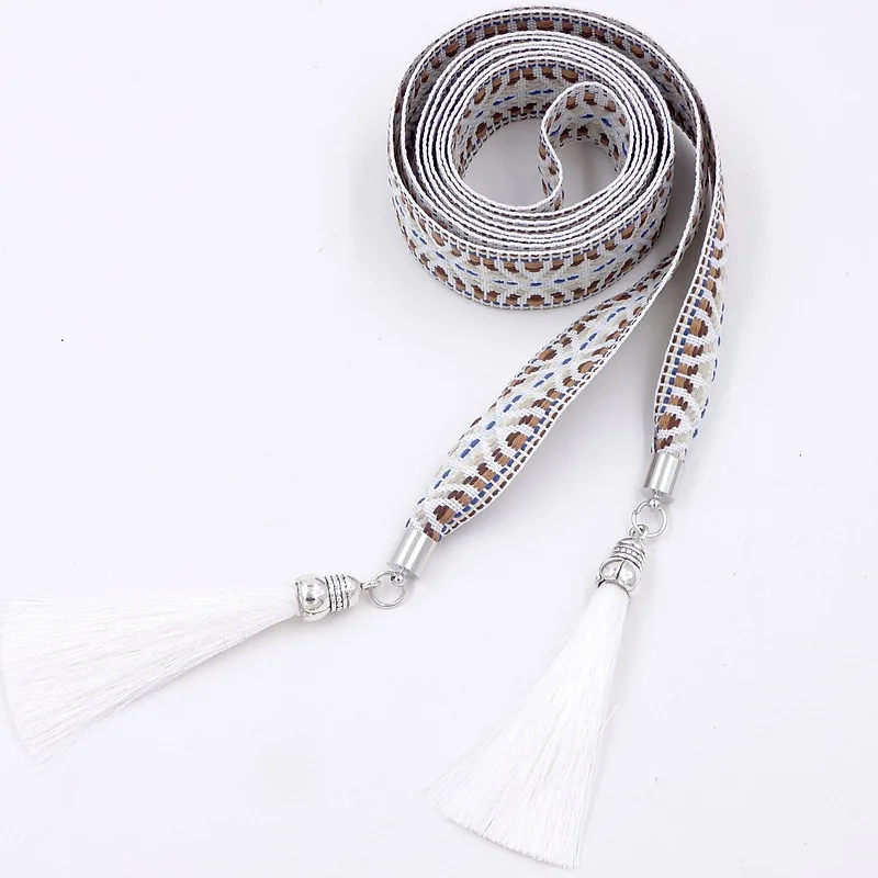 TEELYNN Boho Ethnic Chic Fabric Tassels Chains Belts Vintage Pink Bandage Waistband Casual Sashes Headwear For Women Waist Belt