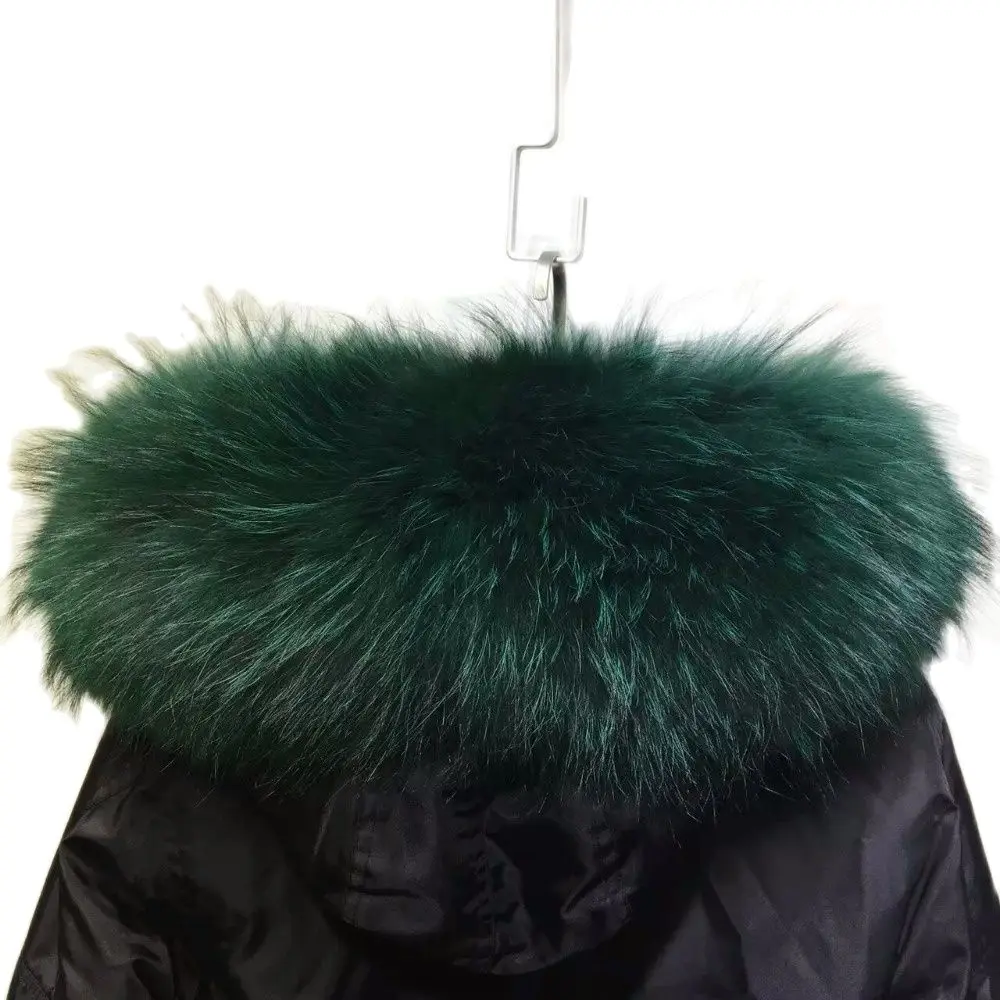 Black Bomber Fur Parka With Dark Green Faux Fur Lined Short Filght Mini Jacket Women Beautiful Lady In Winter Raccoon Fur Collar