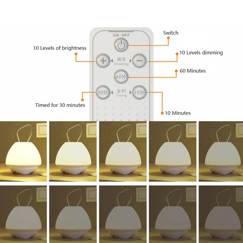Портативный светодиодный ночник, настольная лампа с дистанционным управлением и таймером, приглушаемый Перезаряжаемый USB прикроватный светильник,
