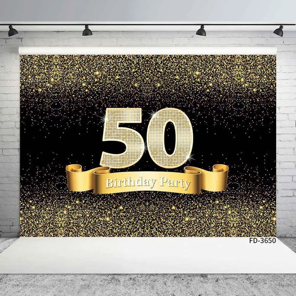 Happy 50th 40 30 25 18 Birthday Party Photo Background Props Gold Polka Dot Sequins Poster Photography Backdrops Photo Studio