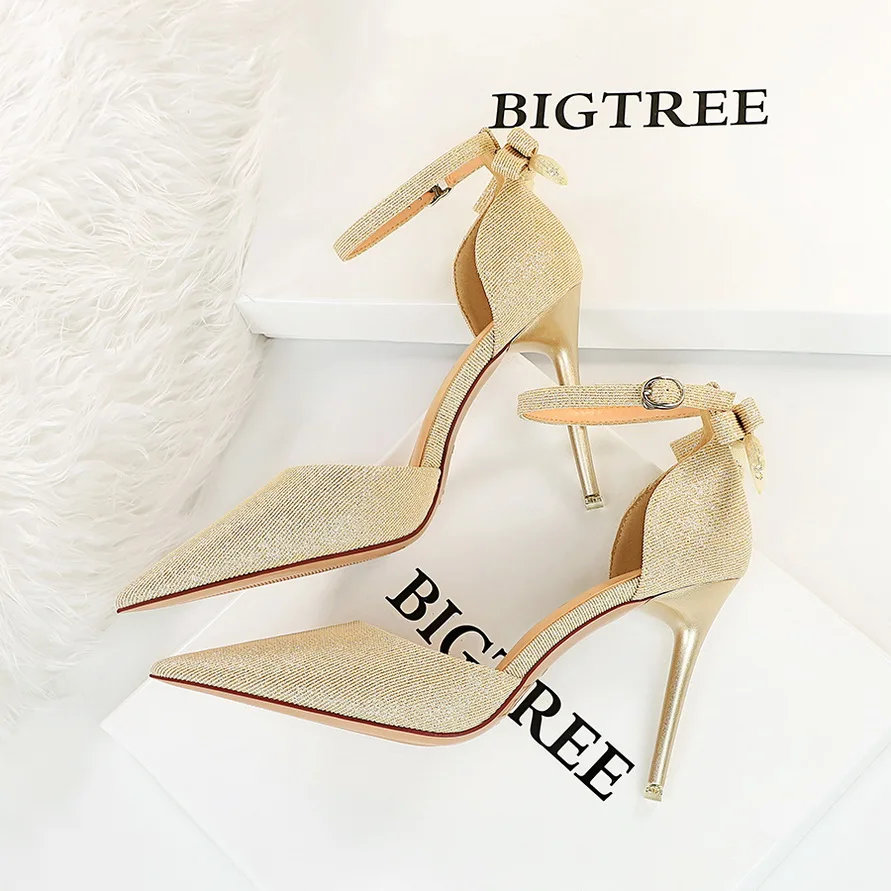 

2021 Women 10cm High Heels Sandals Designer Glitter Stiletto Gold Silver Heels Strappy Stripper Wedding Bridal Shoes Plus Size43