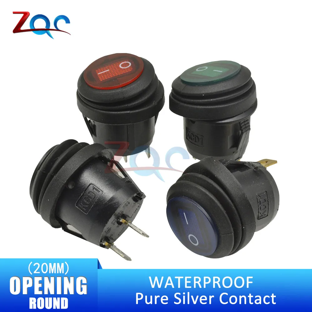 5 pz 20mm On-OFF 6A/250V 3 Pin sigillato impermeabile Auto barca Marine Round Toggle SPST interruttore a bilanciere pulsante con LED KCD1