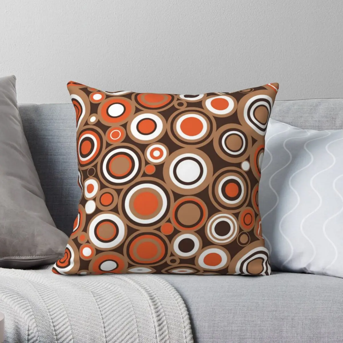 

Orange White And Brown Circle Retro Pillowcase Polyester Linen Velvet Pattern Zip Decorative Room Cushion Cover 18"