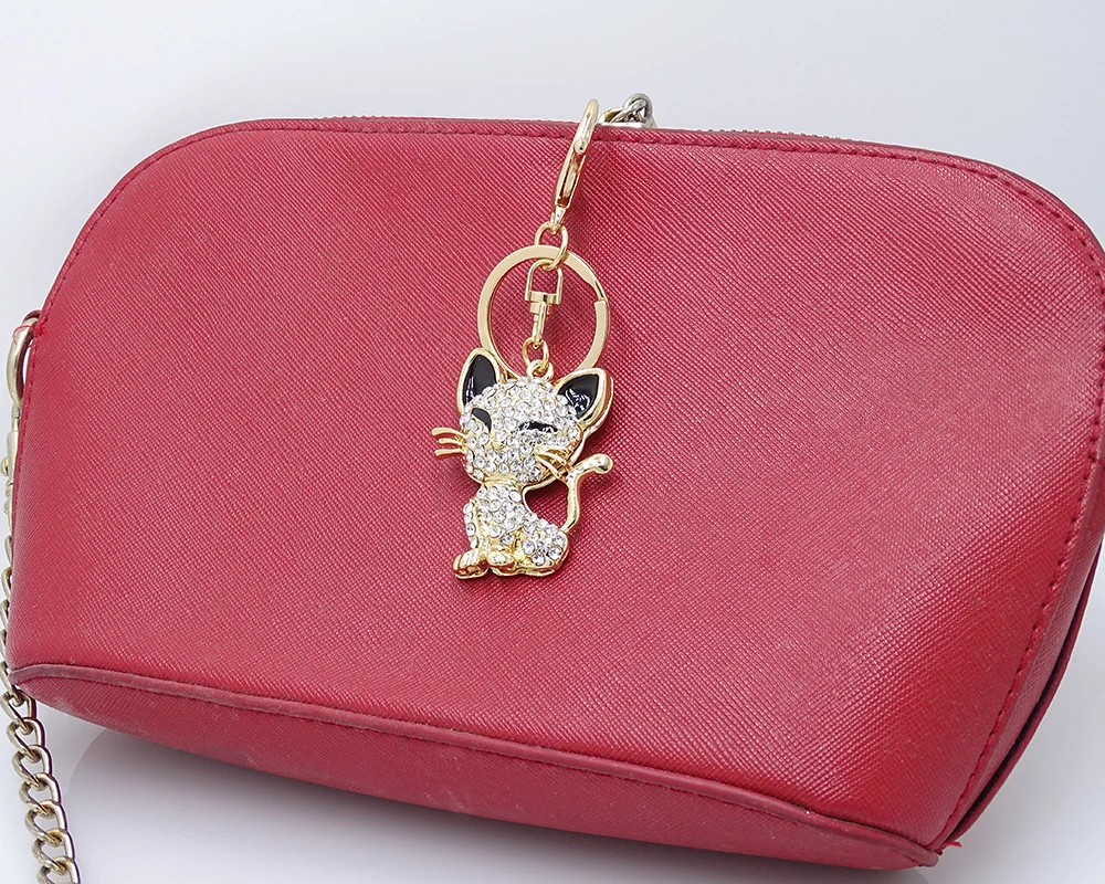 XDPQQ Fashion Jewelry Keychain Car Decoration Pendant Metal Rhinestone Female New Animal Kitten Keychain