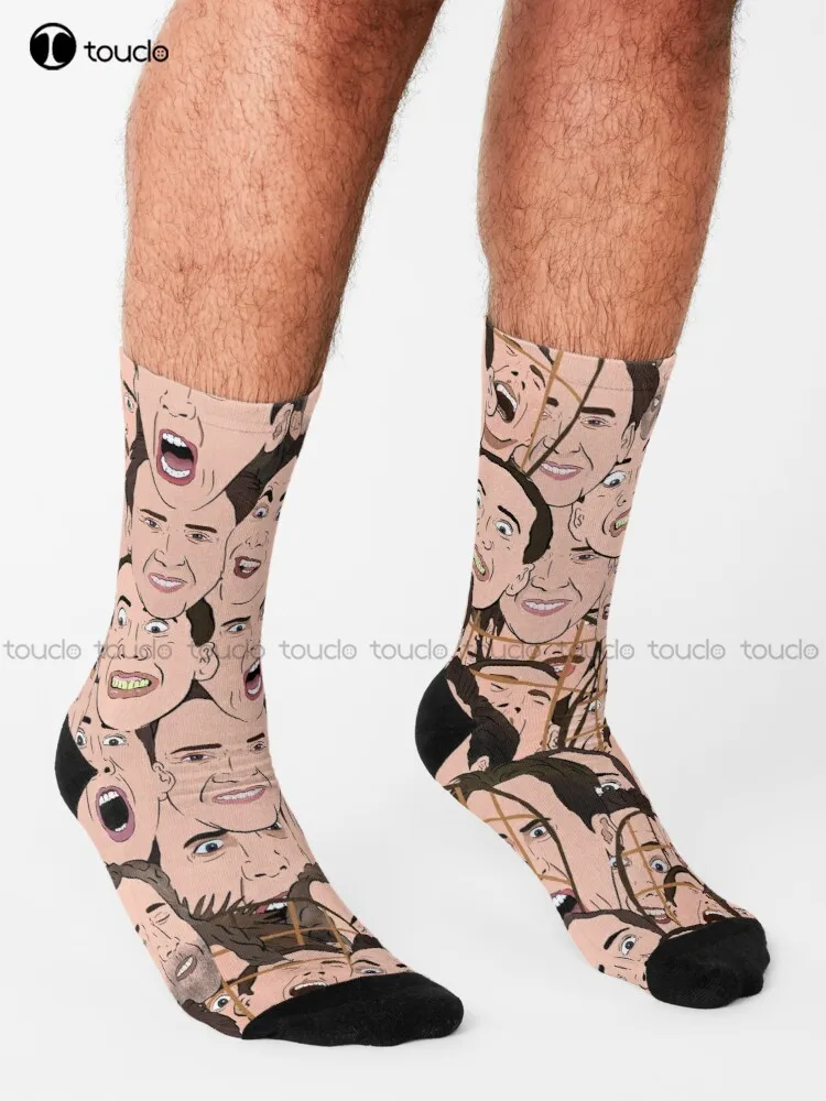 Nicolas Cage All Over Socks Novelty Socks For Women Personalized Custom Unisex Adult Teen Youth Socks 360° Digital Print