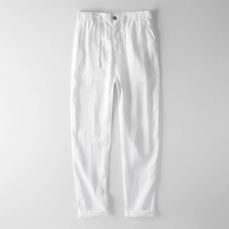 Italien 100% leinen marke hosen männer casual mode hosen für männer feste elastische taille hosen mens trend atmungsaktive hose männer