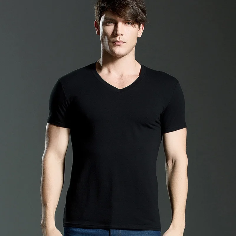 

MRMT 2024 Brand New summer men's short-sleeved cotton T-shirt men's pure black casual slim v collar and o-neck Men's tops