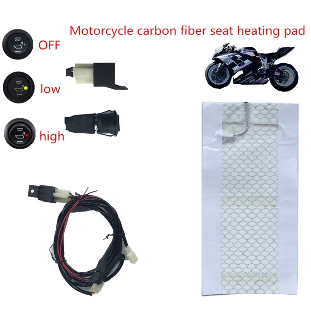 Universal 12V Motorcycle Carbon Fiber Waterproof Seat Heating Pad Heater Round Switch High and Low  ATV UTV E-BIKE