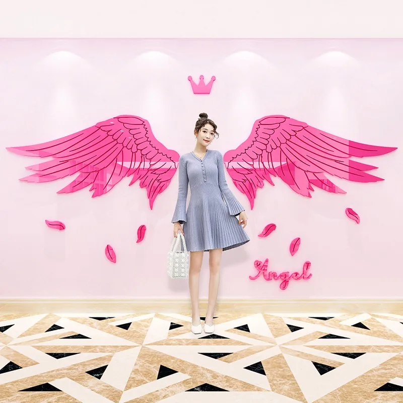 Mirror Angel Wings Acrylic Wall Stickers, Living Room, Shop Window Tile, Butterfly wings Stickers, Home Decor
