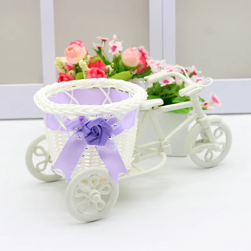 1Pc Rattan Tricycle Bicycle Flower Basket Storage Garden Wedding Doll Accessories Toy Decoration Plant Stand Holder Toys