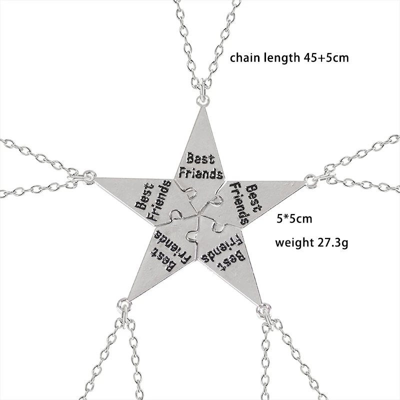 Best Friends Necklace Creative Five-Pointed Star Pendant Alloy Accessories Men And Women Friendship Chain Fashion Jewelry Gift