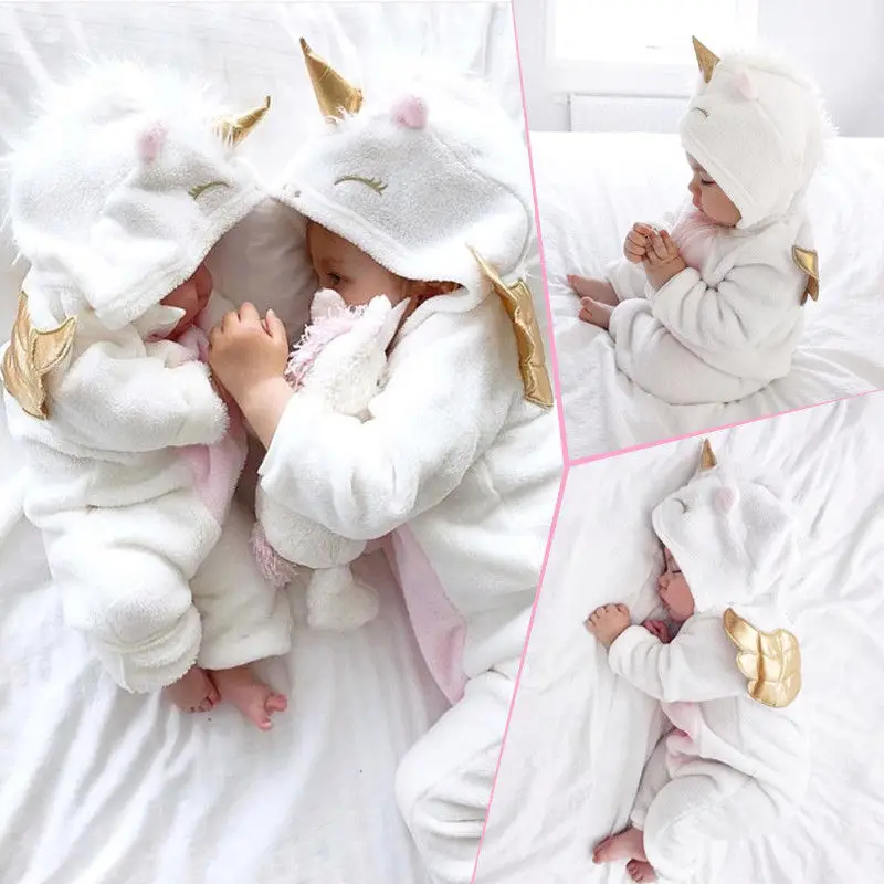 

2021 Brand Cute Newborn Boys And Girls Unicorn Leotard Clothes Winter Warm Long Sleeve Romper Suit Clothes