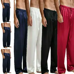 Pijama clássico de cetim masculino, roupa de dormir com calça e descanso