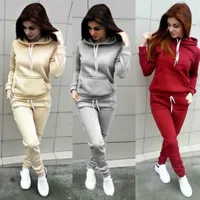 Solid Women Tracksuit Casual Hoodies Sweatshirt Pant Set Lounge Wear Sport Suit 2PCS Autumn Winter Clothes 3