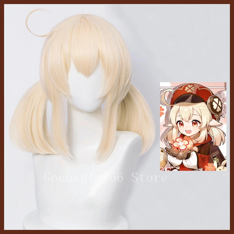 

Klee Wig Cosplay Pale Blonde Straight Twin Ponytails Golden Thick Heat Resistant Hair Adult Halloween Role Play