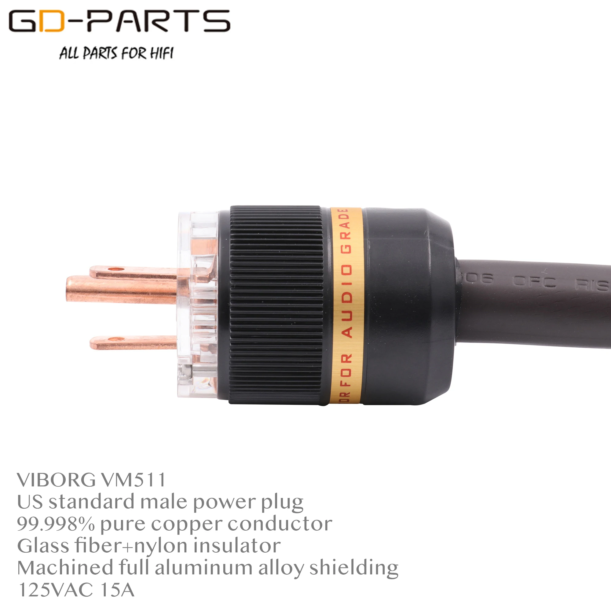 Viborg High End 99.9998% 5N RISR Copper Mains AC Power Cord Cable Full Brass Shielding Hifi Audio AMP Turntable CD Upgrade 6mm2