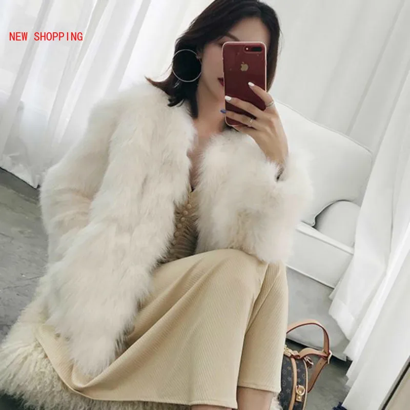 2023 Fashion Short Slim Fit Fur Jacket New Winter Warm Coat Pink Red White Solid Colors Hairy Fur Jacket Outerwear Women Elegant