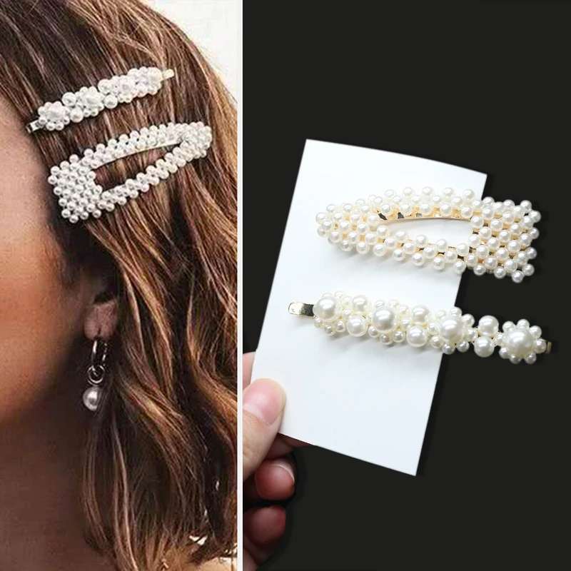 1Set Handmade Pearls Hair Clips Pin for Women Fashion Geometric Flower Barrettes Headwear Girls Sweet Hairpins Hair Accessorie image 4