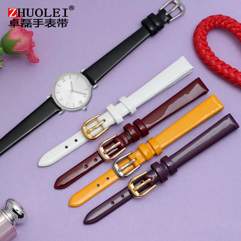 Children watch band 6mm 8mm 10mm genuine leather straps with stainless steel buckle for fashion women bracelet +2 pcs pins