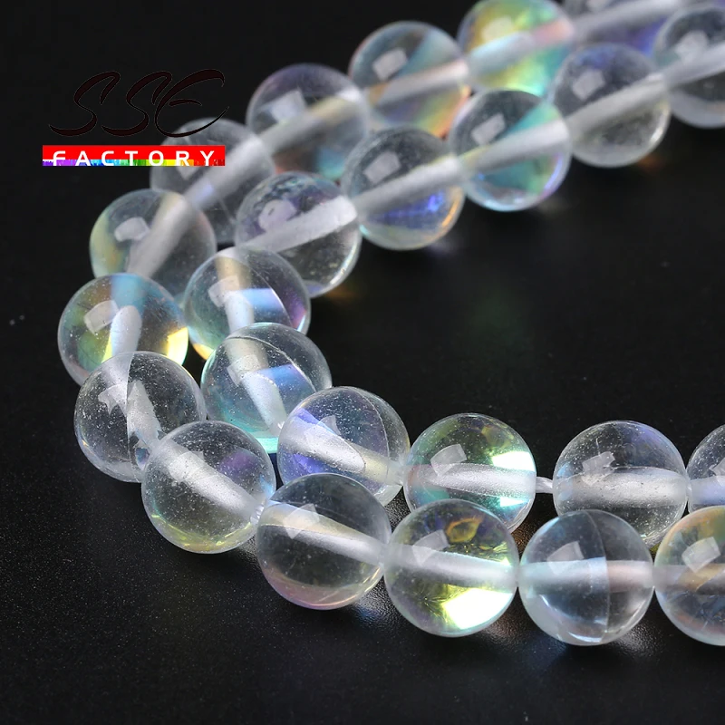 Wholesale Austria Crystal Synthesis Glitter White Moon Stone Beads For Jewelry Making DIY Charm Bracelet Accessories 8 10 12mm