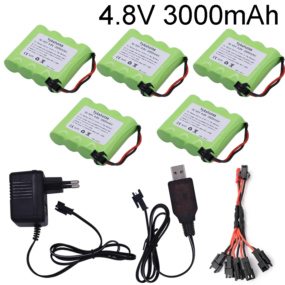 

4.8v 3000mah NiMH Battery with Charger cable For Rc toys Cars Tanks Robots Boats Guns Ni-MH AA 4.8 V high capacity Battery Pack