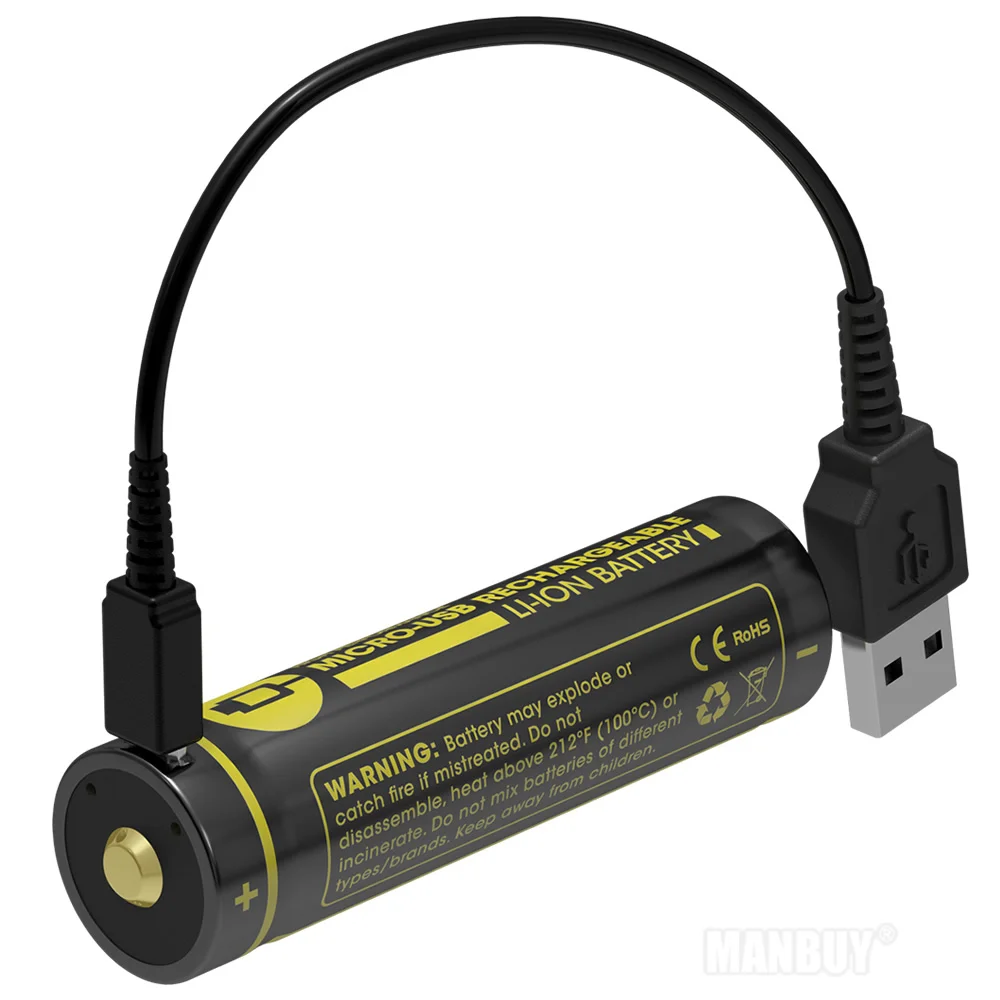 NITECORE NL1834R 3400mAh High Performance Micro-USB Rechargeable Li-ion Battery 12.24Wh 3.6V Button Top 18650 Protected