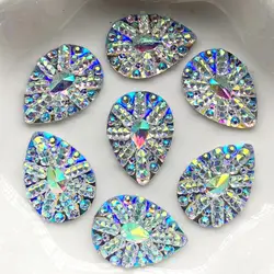 Okrągłe i kropla wody i owalne biżuteria błyszczący kryształ AB żywica Rhinestone Flatback Cabochon kamień DIY dekoracje ślubne odzież rzemiosło