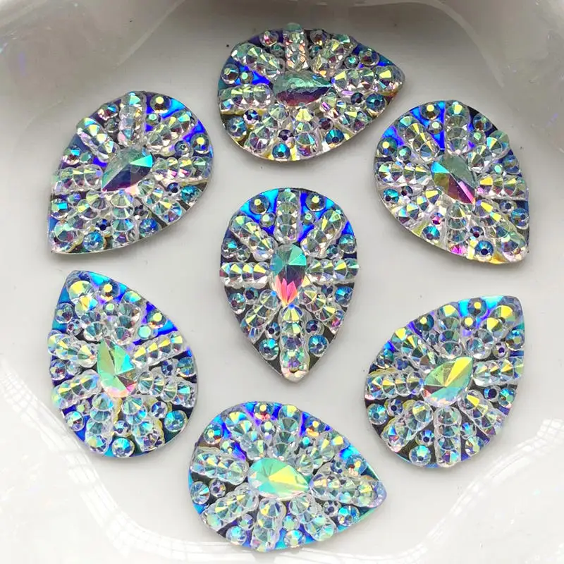 Okrągła i kropla wody i owalna biżuteria błyszczący kryształ AB żywica Rhinestone Flatback Cabochon kamień DIY dekoracje ślubne odzież rzemiosło