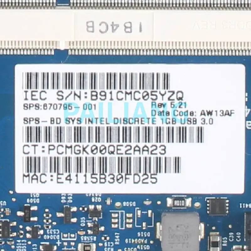 Placa base para ordenador portátil PAILIANG para placa base de portátil HP Probook 4530S 670795 -001 6050A 2465501   SLJ8E 216- 0809024   DDR3 completamente probado