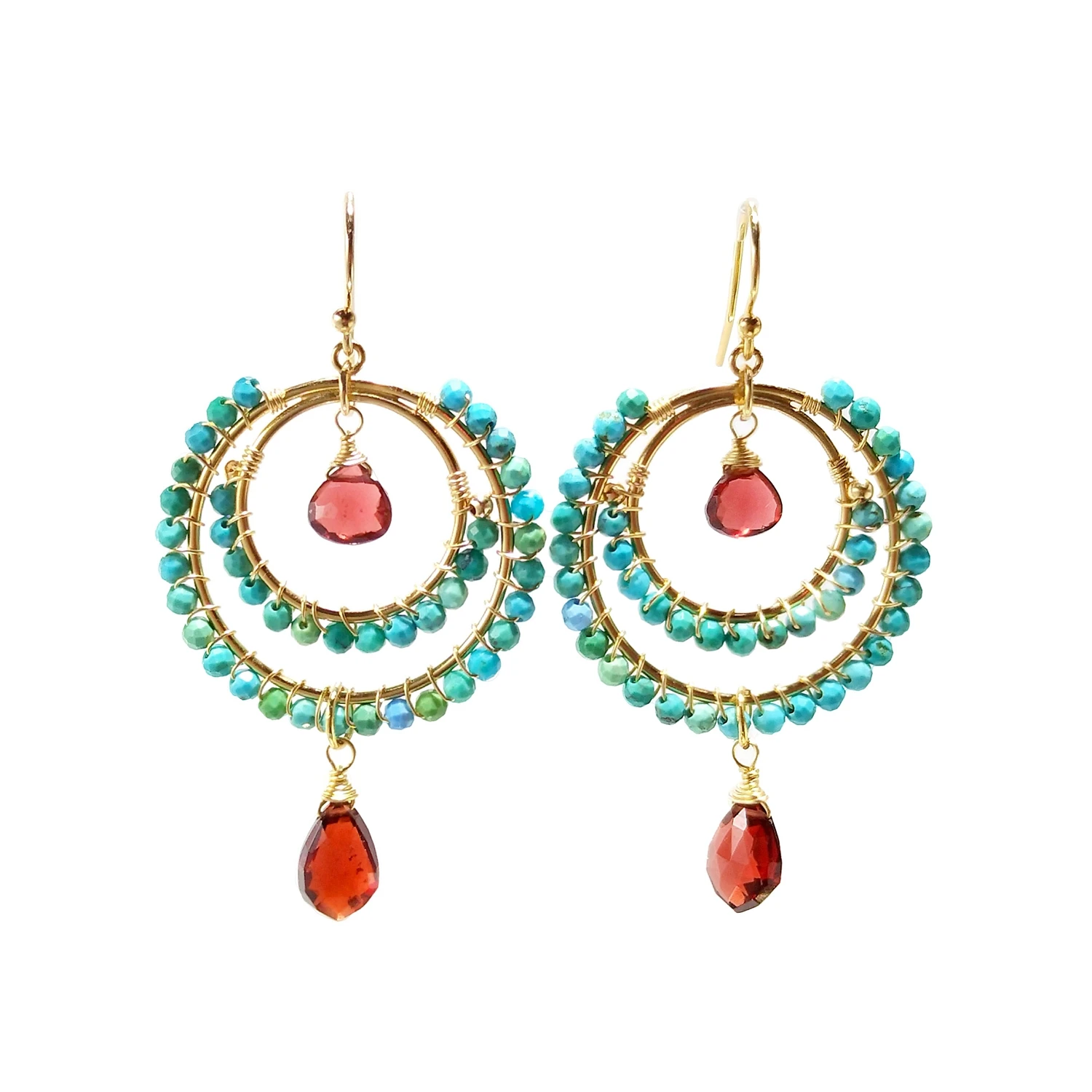 

Lii Ji Natural Turquoise Garnet 14K Gold Filled Bohemia Big Earrings Dangle Earrings Fashion Delicate Jewelry