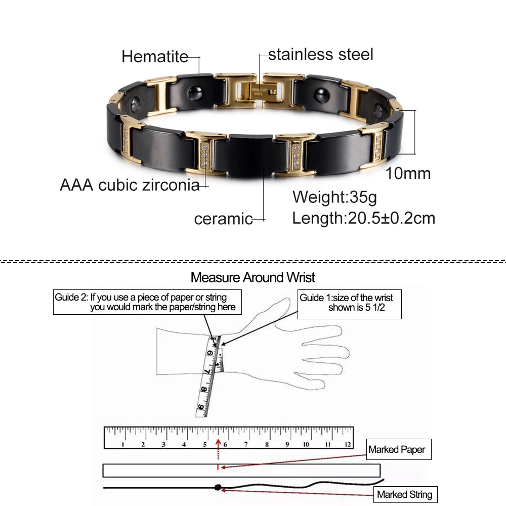 Cross Ceramic Bracelet Male AAA Zirconia Black Steel Magnetic Bracelet Benefits Health Hematite Energy Bracelet for Arthritis