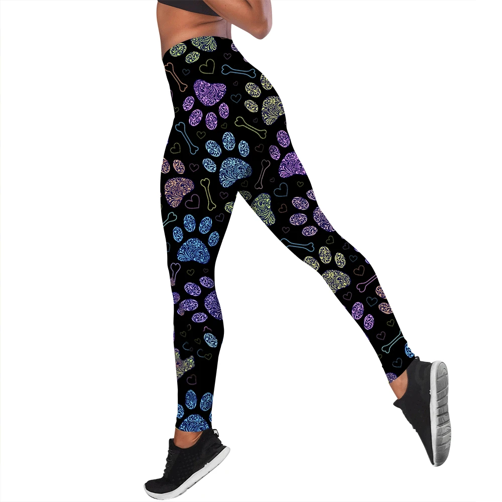 Mulheres leggings animal gato pata cão pata impressão cintura alta elasticidade legging 3d casual feminino para fitness ao ar livre jogging calças