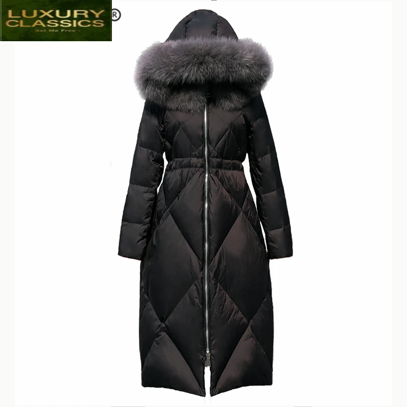 

Warm Female Winter Coat 90% Duck Down Jacket + Natural Fox Fur Hooded Clothes 2021 Korean X-Long Down Parka Hiver 00501