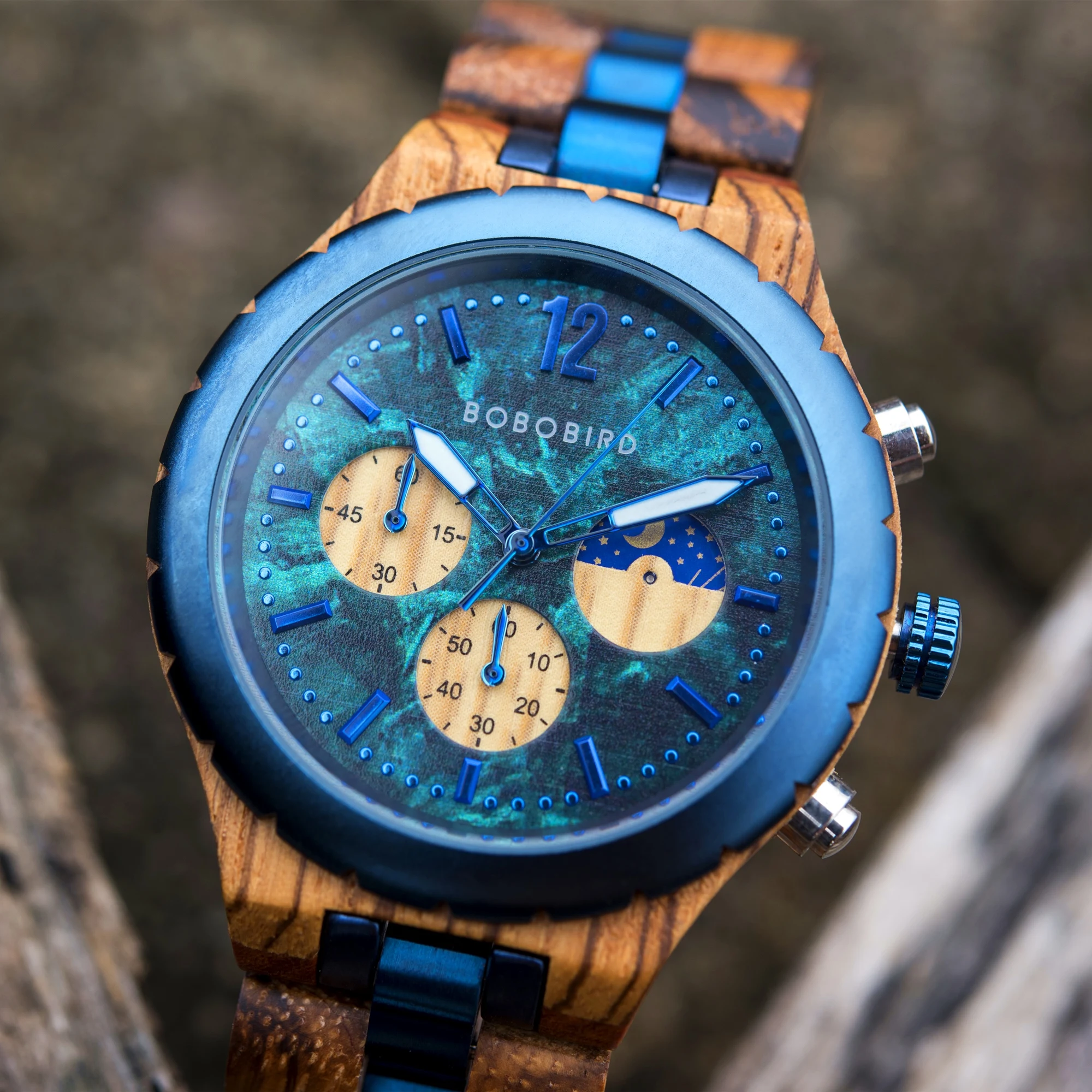 Men Watch BOBO BIRD Fashion Wooden Quartz Wristwatch Day And Nigth Display Chronograph Luminous Clock relogio masculino Gift Box