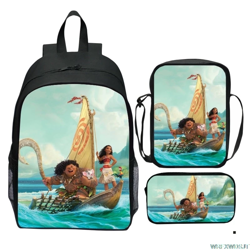 Princess Moana 3PCs/Set 3D Print Pattern School Bag for Boys Girls Teenager Girls Backpacks Children Students Travel Backpack