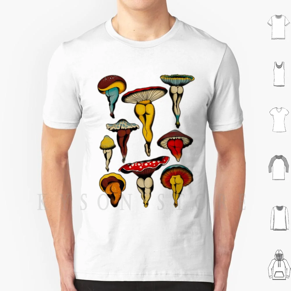 Sexy Mushrooms Tattoo Flash T Shirt Print For Men Cotton New Cool Tee Tattoo Flash Mushrooms Butt Cute Sexy Vegan Botanical