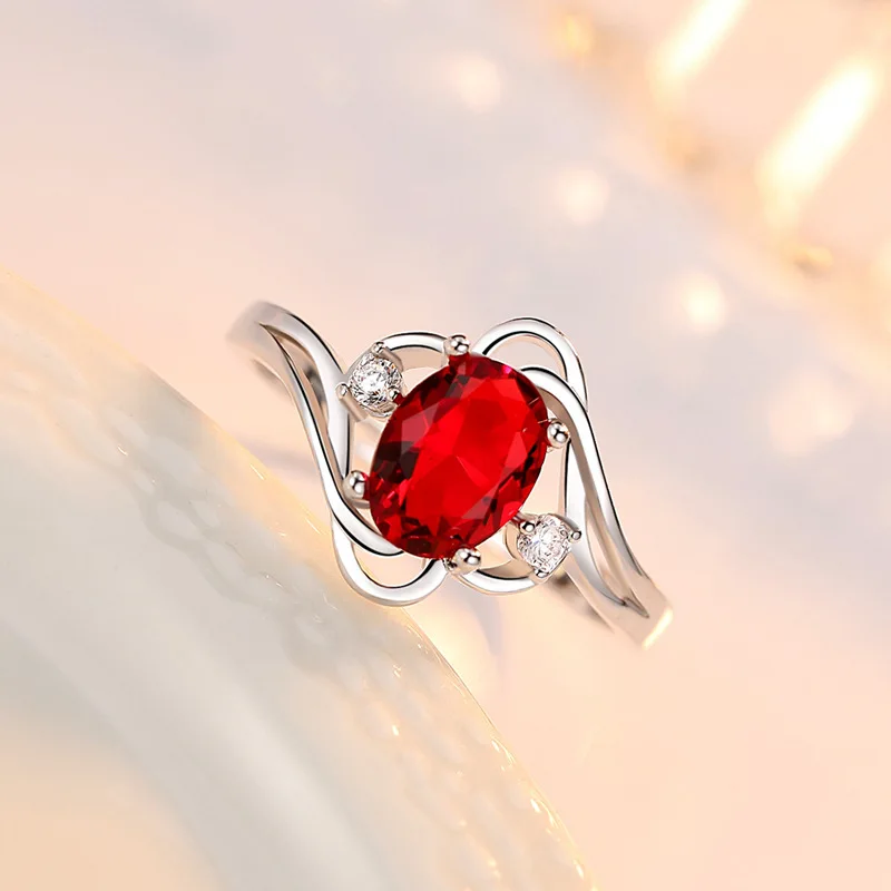 الرجعية خواتم 925 الفضة والمجوهرات البيضاوي خلق روبي حجر كريم زركون المفتوحة البنصر للنساء الزفاف المشاركة وعد حفلة