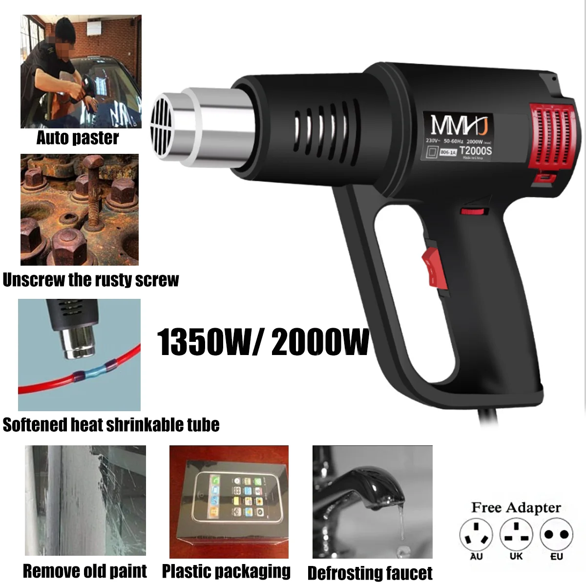 T2000S 2000W 220V Temperature adjusting hot air gun industrial small heat shrinkable film plastic automobile film sticking tool