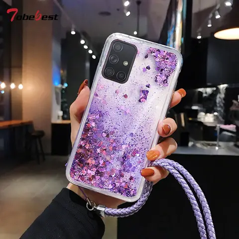 Cordão glitter líquido flutuante qicksand silicone caso para samsung galaxy s20 ultra s10 lite s10e s9 s8 plus s7 borda tpu capa