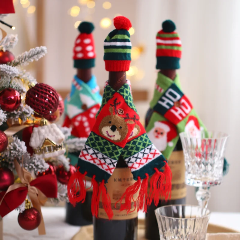 2022 Christmas Decorations Santa Claus Wine Bottle Covers Snowman Champagne Gifts Bags 2021 Xmas Home Dinner Party Table Decors