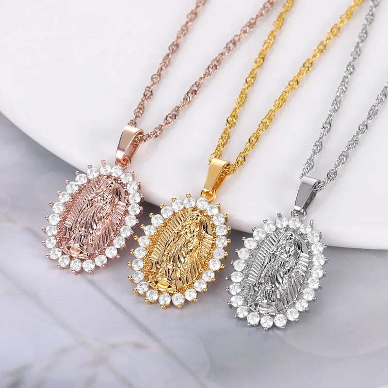 مياه الفولاذ غير القابل للصدأ الفولاذ موجة سلسلة يسوع الصليب قلادة للنساء المقدسة مريم العذراء قلادة قلادة للرجال الدين الإيمان مجوهرات