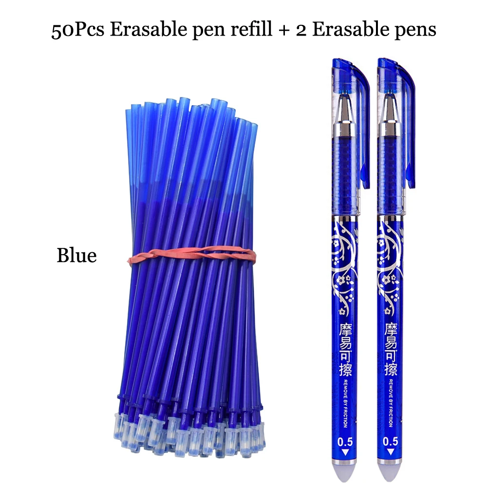 52Pcs Erasable Pen Gel Pens 0.5mm Blue/Black Ink Pen Refill Set For School Supplies Student Writing Exam Stationery Pens