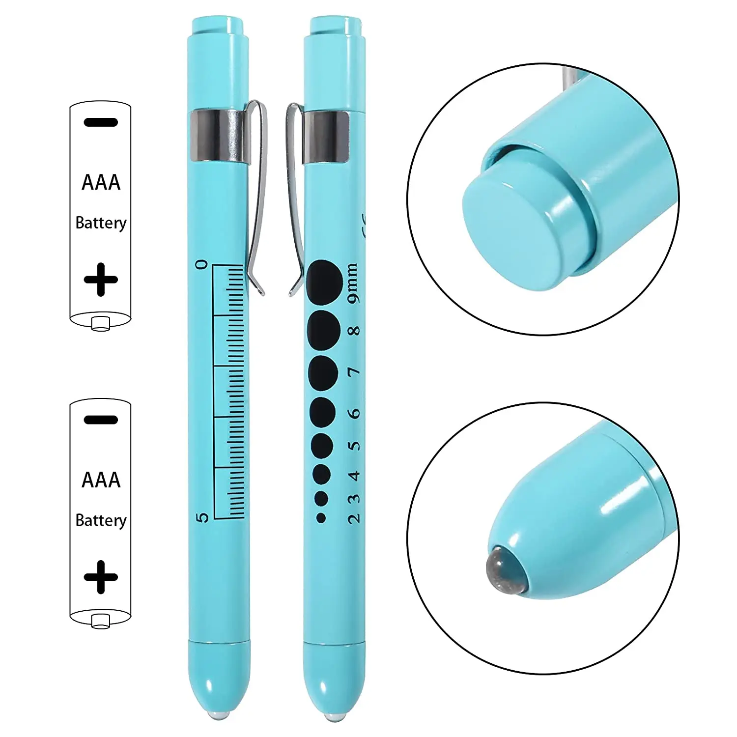 5PCS Reusable LED Medical Penlight Flashlight With Pupil Gauge Pocket Clip Pen Light Torch Lamp For Nurses Doctors Reading