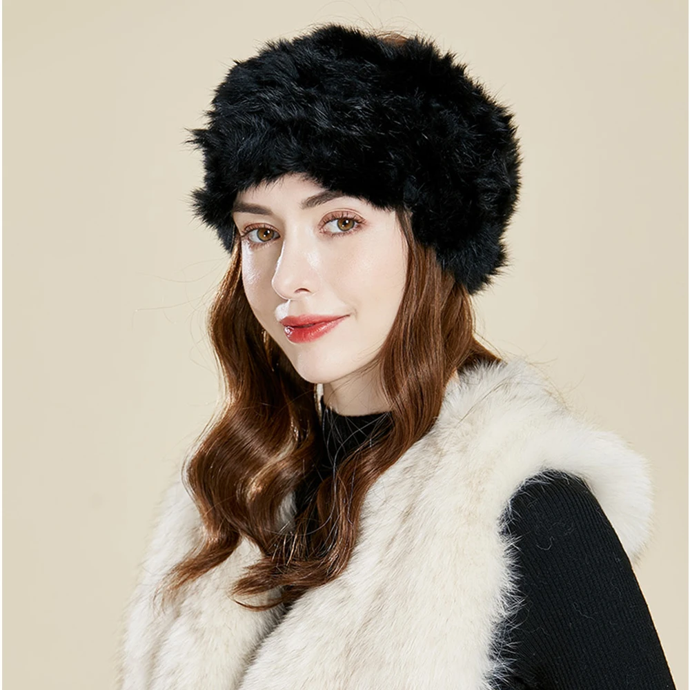 100% Rabbit Fur Accessories Heavy Snow Outdoor Women\'s Hair Band Cold-Proof Headband Winter Women\'s Accessories FS006