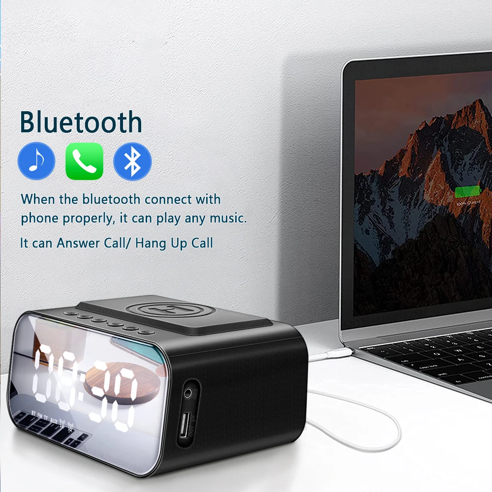 Không Dây Đồng Hồ Kiêm Loa Bluetooth Đèn LED Thông Minh Kỹ Thuật Số Đồng Hồ Để Bàn Điện Tử Máy Tính Để Bàn Đồng Hồ Đài Fm USB Sạc Nhanh