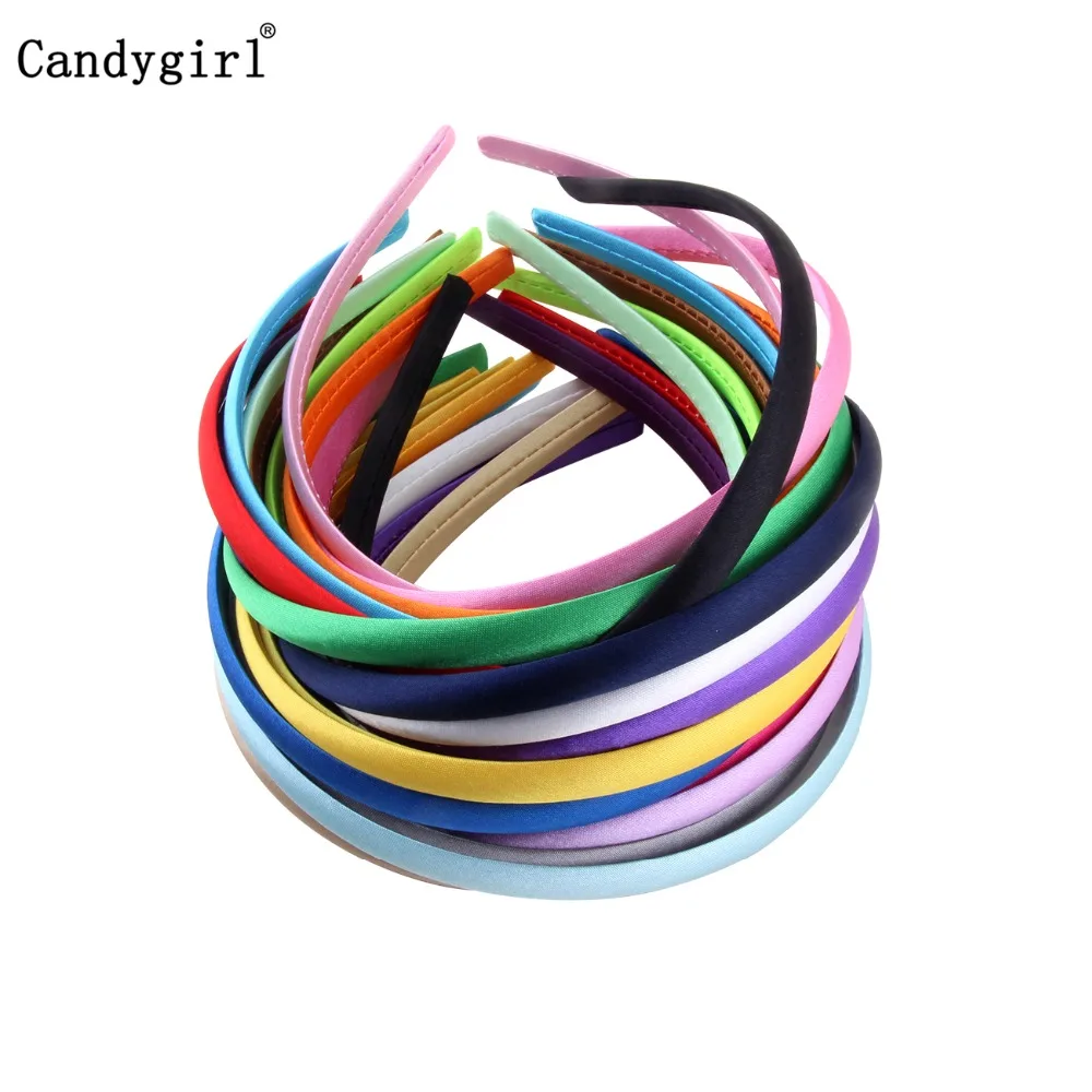 10pcs Satin Covered Headbands 1cm Girls Women DIY Satin Fabric Covered Ribbon Headbands Hairband Colorful Hair Accessories Tiara