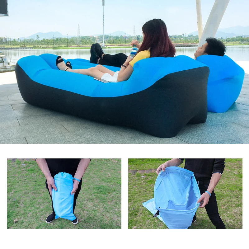 Lazy Sofa Camping Mat Double Layer Thicken Portable Lazy Inflatable Air Cushion Inflatable Sofa Bed Beach Air Bed Mat Has Pillow