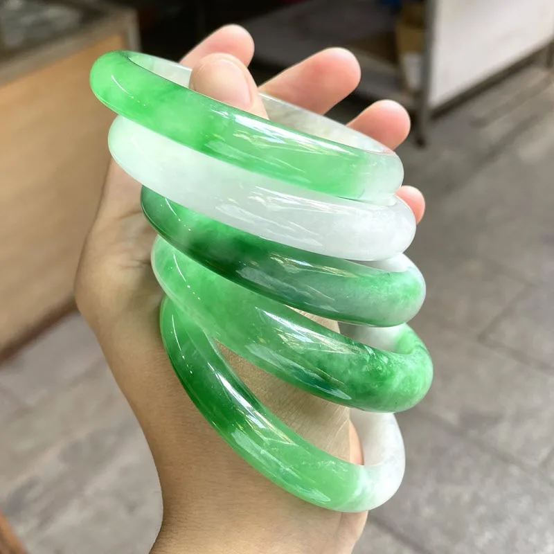 

Free Shipping 100% Real Jade Bracelet Half Green Bangle Jadeite Jasper Bangles Wide Adult Women Hand Jewelry Couple Bracelet