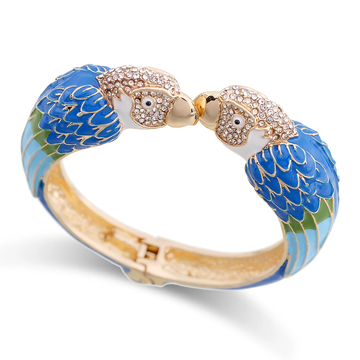 Trendy Double Macaw Heads Enamel Cuff Bracelet Statement Bangle for Women Gold Plated Animal Parrot Bracelet Pulseira 3328