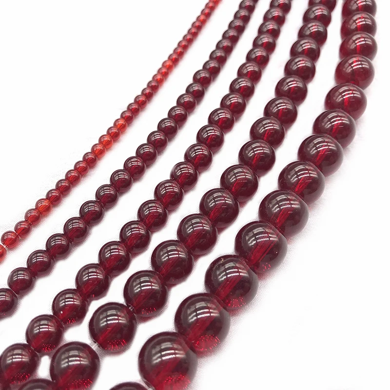 Dark Red Glass Smooth Loose Beads Garnet DIY Beads 15\